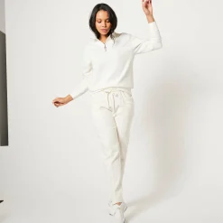Trui En Vest<Blancheporte Sweater met opstaande ritskraag in geruwd molton ecru