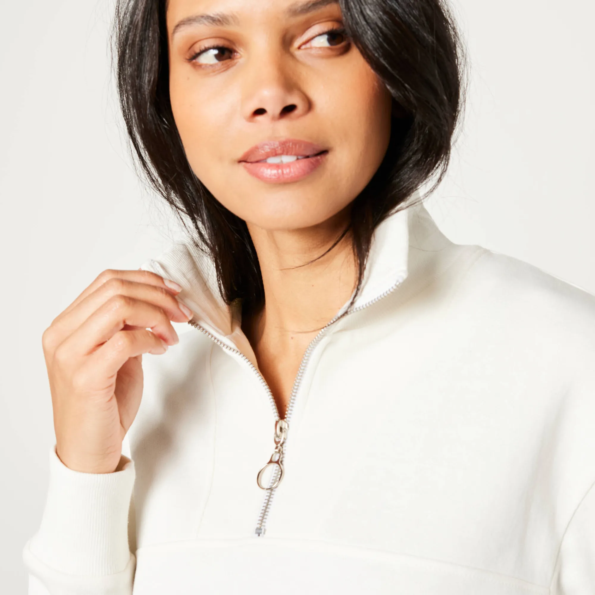 Trui En Vest<Blancheporte Sweater met opstaande ritskraag in geruwd molton ecru