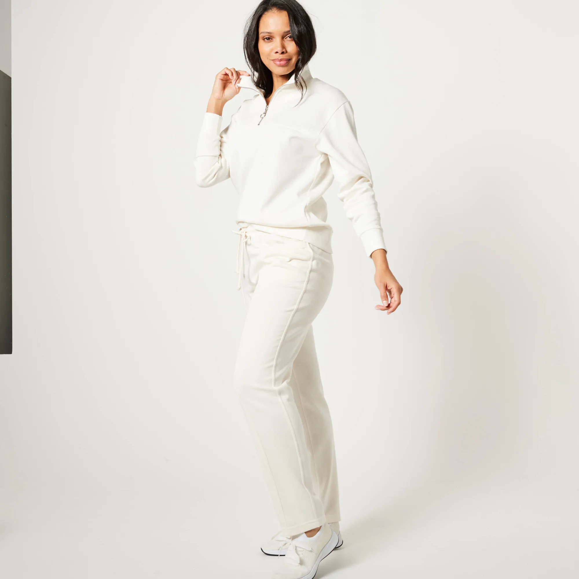 Trui En Vest<Blancheporte Sweater met opstaande ritskraag in geruwd molton ecru