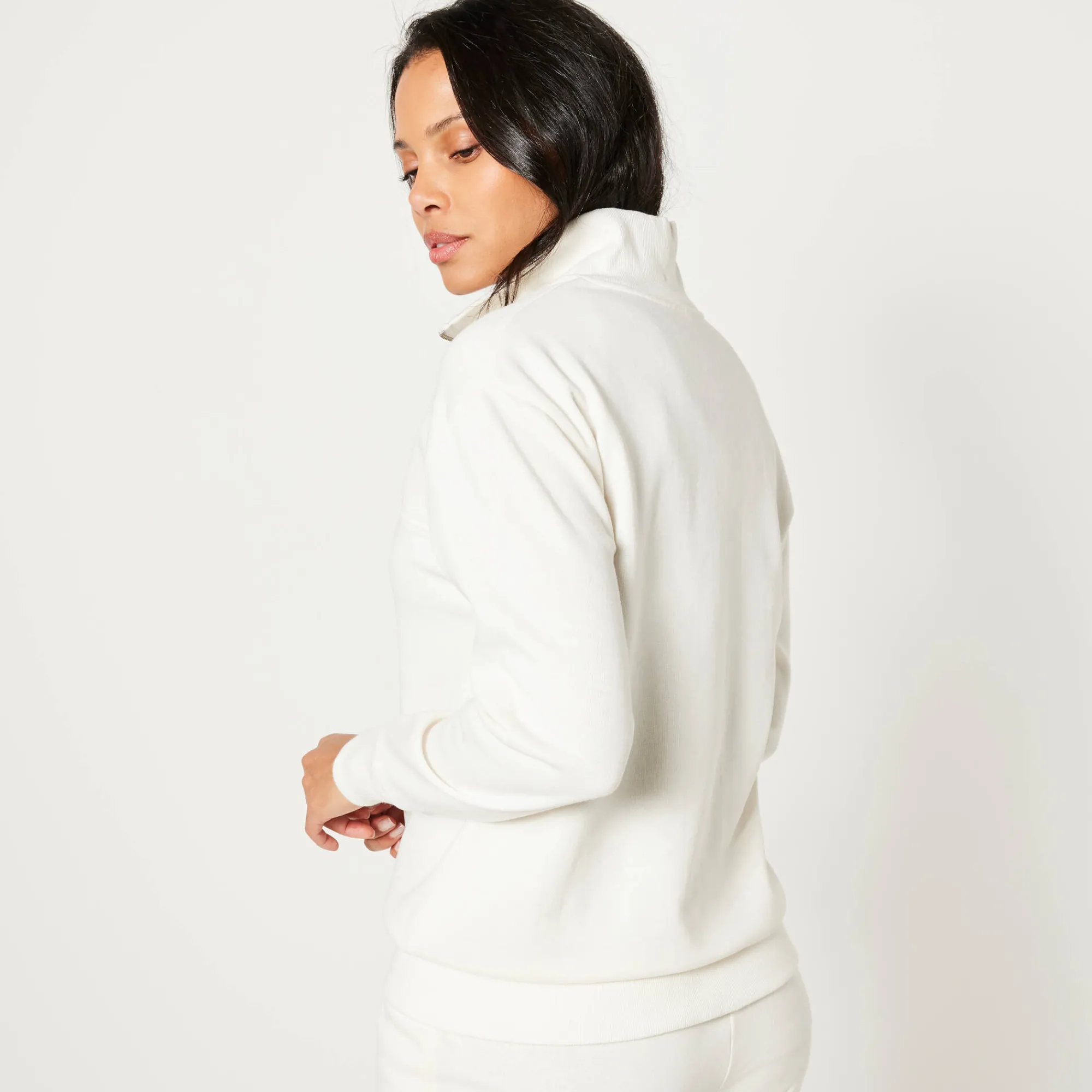 Trui En Vest<Blancheporte Sweater met opstaande ritskraag in geruwd molton ecru