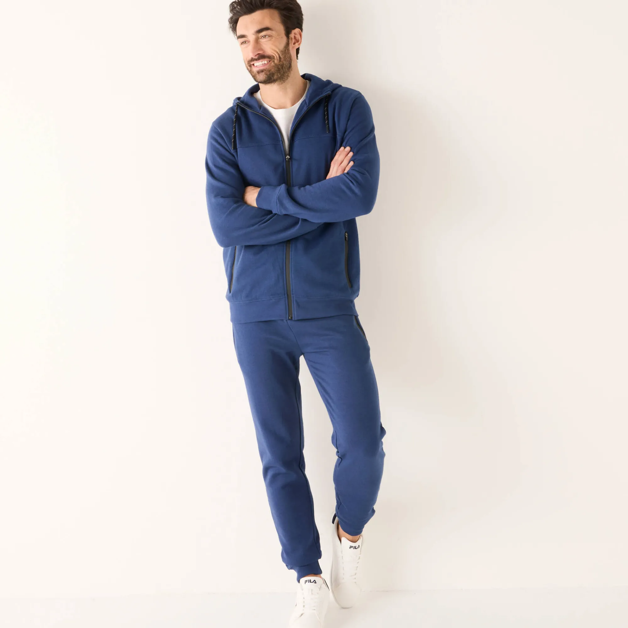 Sweater|Trui En Vest<Blancheporte Sweater met rits en kap, in geruwd molton, met contrasterende details denim blauw