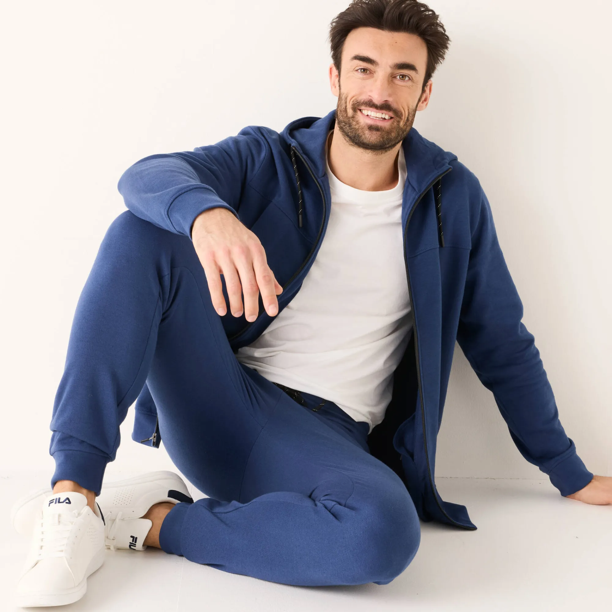 Sweater|Trui En Vest<Blancheporte Sweater met rits en kap, in geruwd molton, met contrasterende details denim blauw