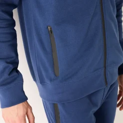 Sweater|Trui En Vest<Blancheporte Sweater met rits en kap, in geruwd molton, met contrasterende details denim blauw