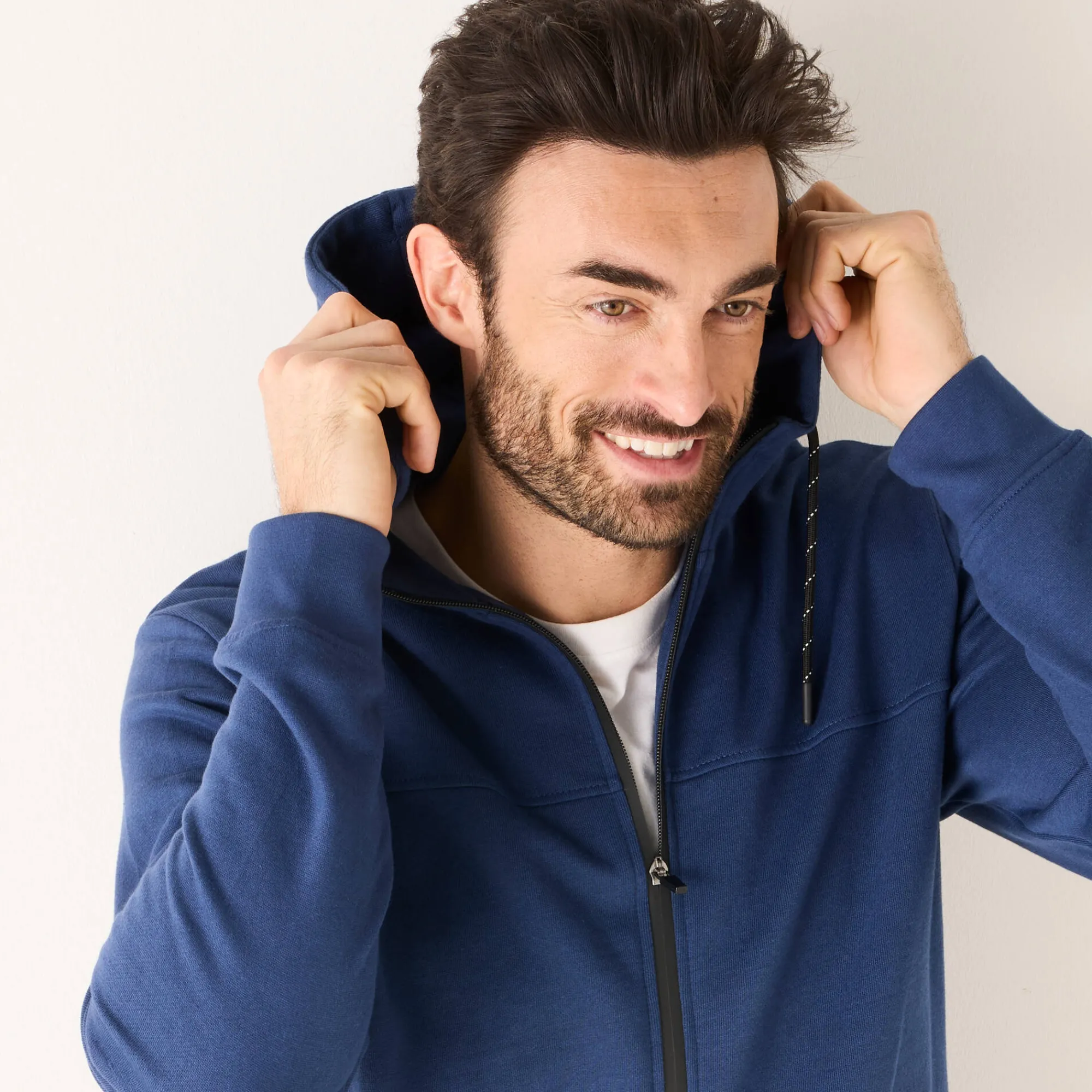 Sweater|Trui En Vest<Blancheporte Sweater met rits en kap, in geruwd molton, met contrasterende details denim blauw