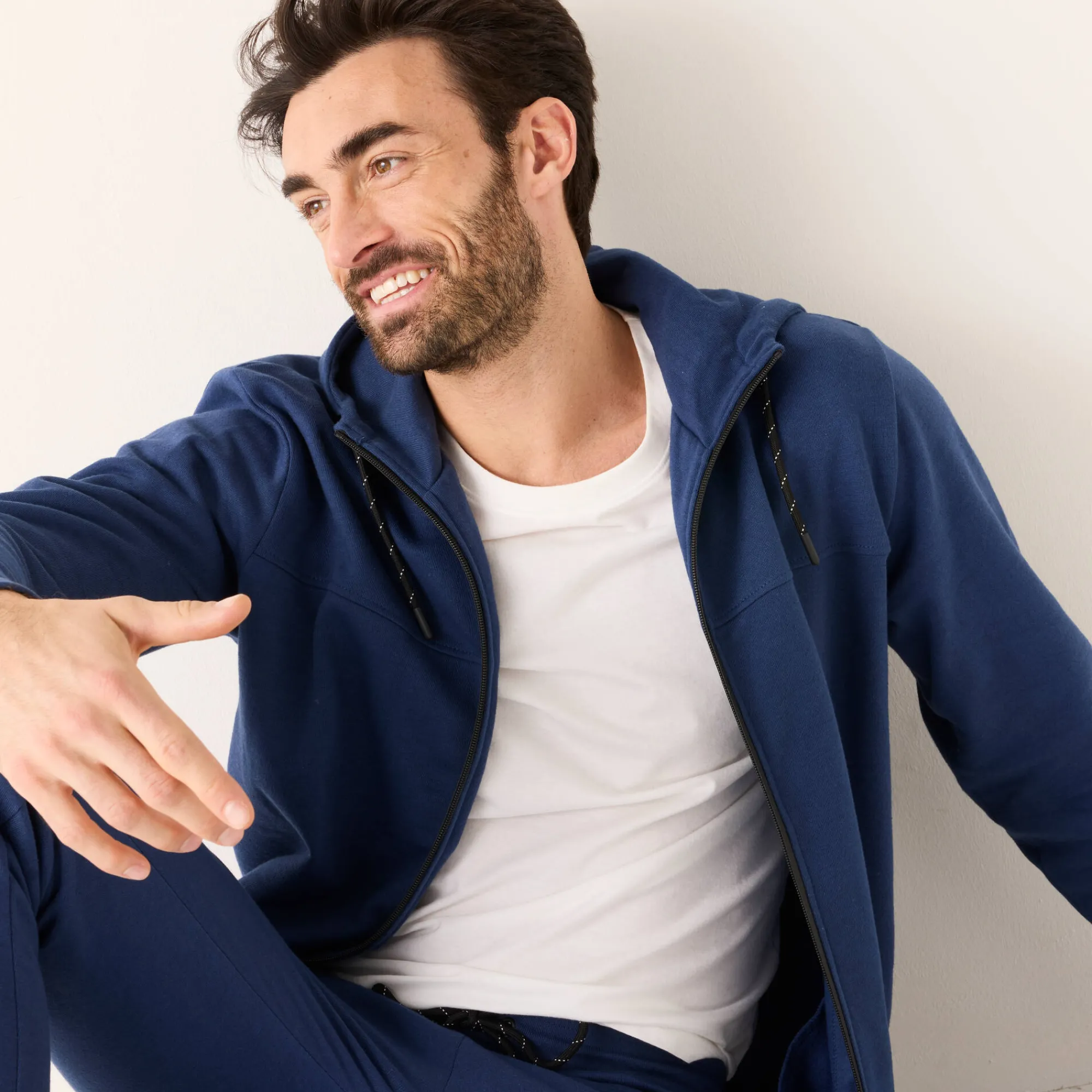 Sweater|Trui En Vest<Blancheporte Sweater met rits en kap, in geruwd molton, met contrasterende details denim blauw