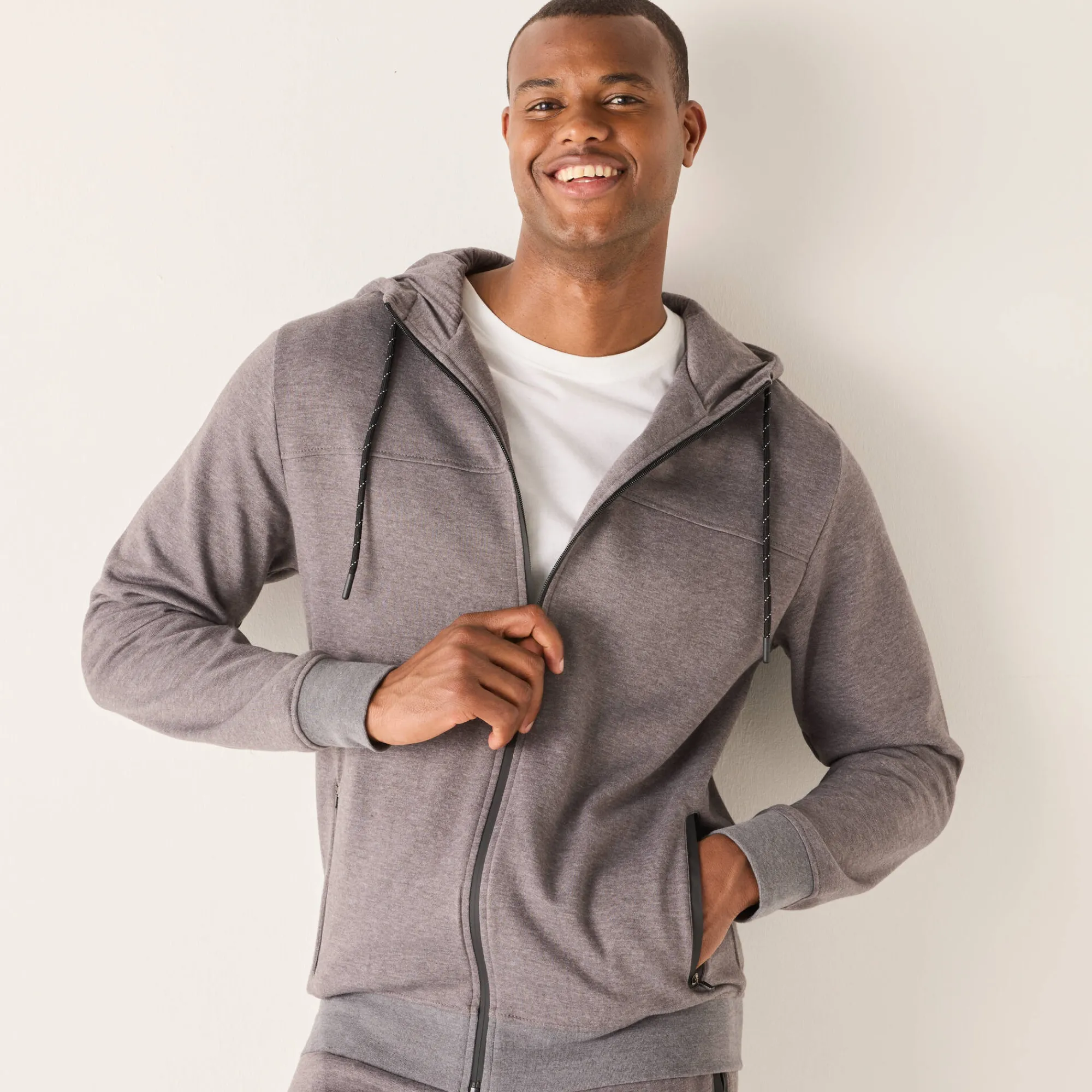 Sweater|Trui En Vest<Blancheporte Sweater met rits en kap, in geruwd molton, met contrasterende details chiné grijs