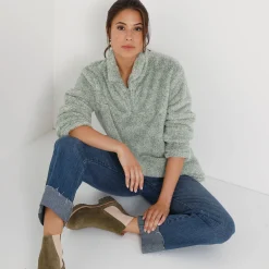 Trui En Vest<Blancheporte Sweater met rits, pluchetricot chiné amandelgroen