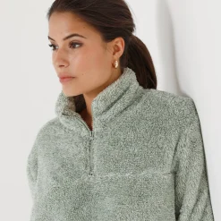 Trui En Vest<Blancheporte Sweater met rits, pluchetricot chiné amandelgroen