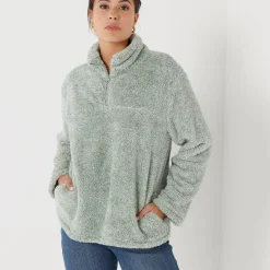 Trui En Vest<Blancheporte Sweater met rits, pluchetricot chiné amandelgroen