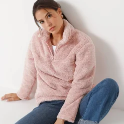 Trui En Vest<Blancheporte Sweater met rits, pluchetricot chiné roze