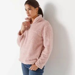 Trui En Vest<Blancheporte Sweater met rits, pluchetricot chiné roze