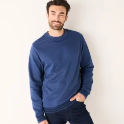 Sweater|Trui En Vest<Blancheporte Sweater met ronde hals, in geruwd molton, met contrasterende streepdetails denim blauw