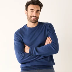 Sweater|Trui En Vest<Blancheporte Sweater met ronde hals, in geruwd molton, met contrasterende streepdetails denim blauw