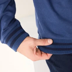 Sweater|Trui En Vest<Blancheporte Sweater met ronde hals, in geruwd molton, met contrasterende streepdetails denim blauw