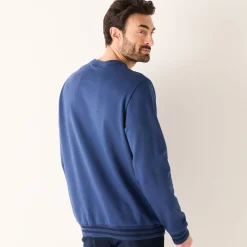 Sweater|Trui En Vest<Blancheporte Sweater met ronde hals, in geruwd molton, met contrasterende streepdetails denim blauw