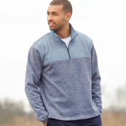 Sweater|Trui En Vest<Blancheporte Sweater met truckerskraag en rits, in tricot met moltonvoering chiné blauw