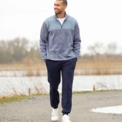 Sweater|Trui En Vest<Blancheporte Sweater met truckerskraag en rits, in tricot met moltonvoering chiné blauw