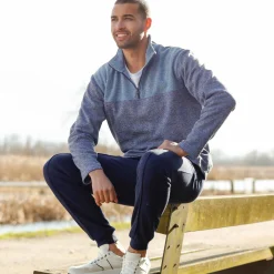 Sweater|Trui En Vest<Blancheporte Sweater met truckerskraag en rits, in tricot met moltonvoering chiné blauw