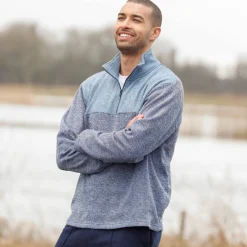 Sweater|Trui En Vest<Blancheporte Sweater met truckerskraag en rits, in tricot met moltonvoering chiné blauw