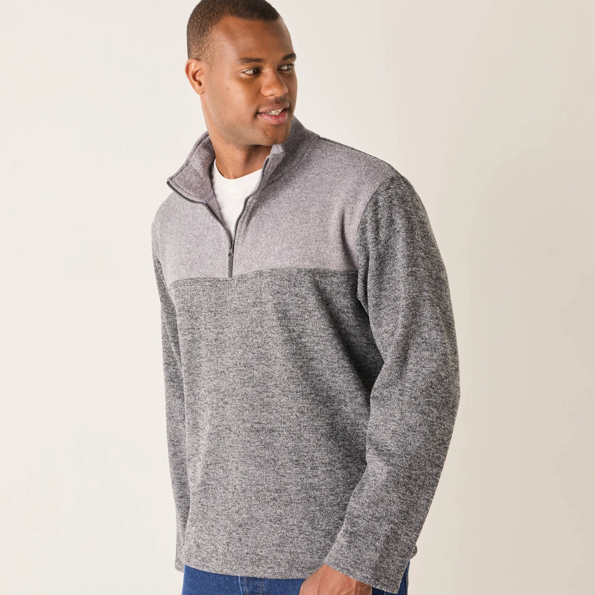 Sweater|Trui En Vest<Blancheporte Sweater met truckerskraag en rits, in tricot met moltonvoering chiné grijs