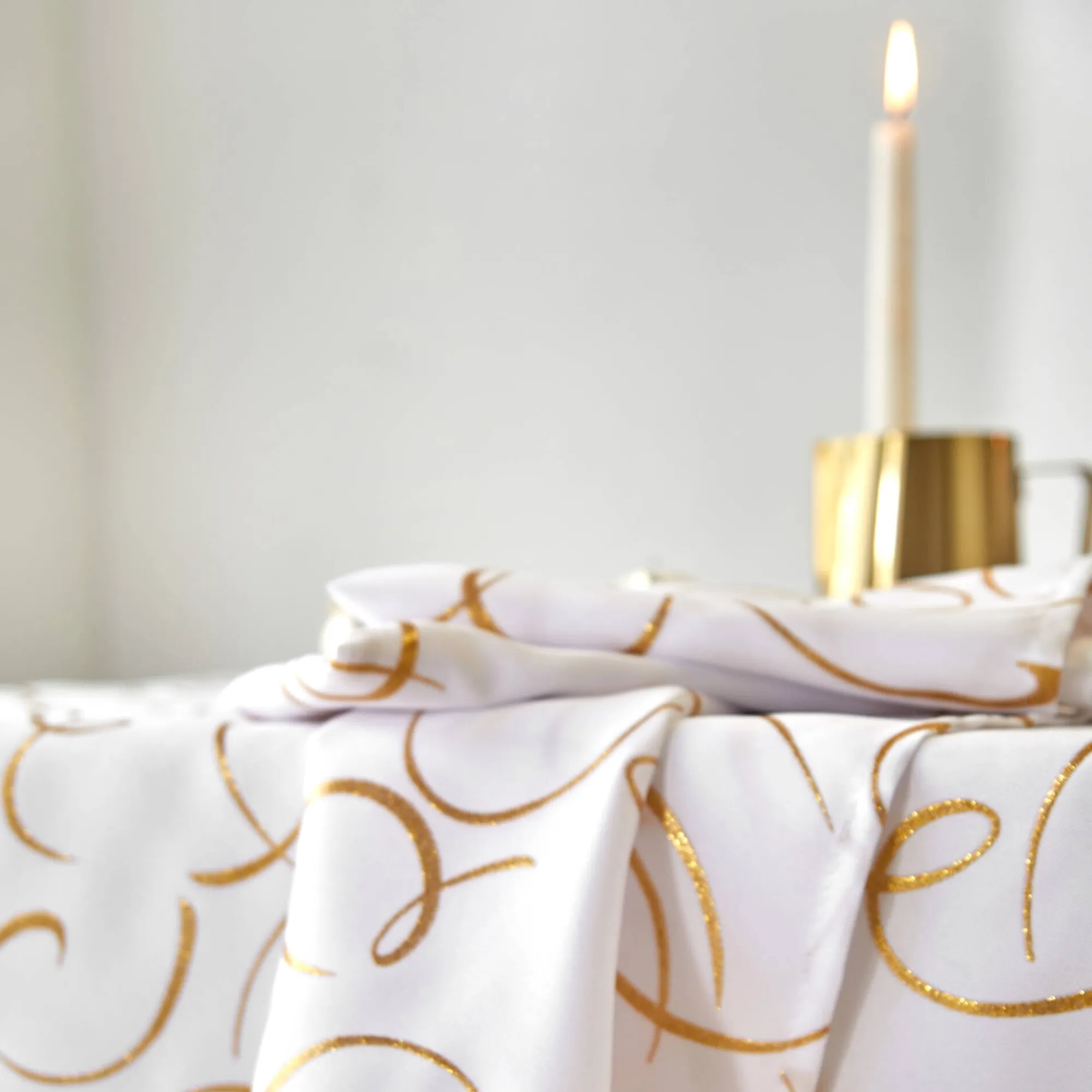 Feesttafel|Tafellaken En Tafelloper<Blancheporte Tafellaken bedrukt met goudkleurige slierten wit / goudkleurig