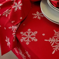 Feesttafel|Tafellaken En Tafelloper<Blancheporte Tafellaken bedrukt met zilverkleurige sneeuwvlokken rood / zilverkleurig