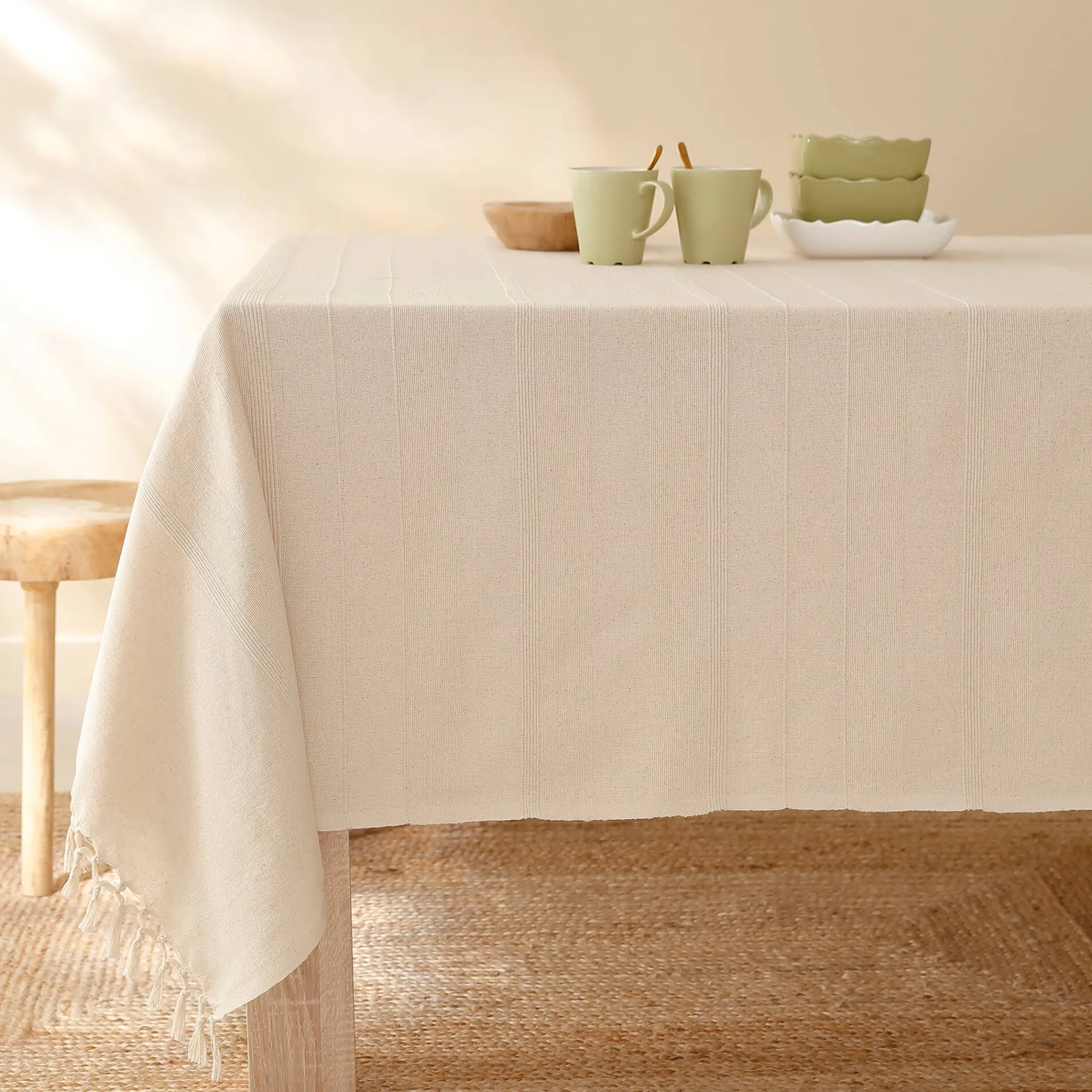 Tafellaken En Tafelloper<Blancheporte Tafellaken in katoen met artisanaal weefsel ecru