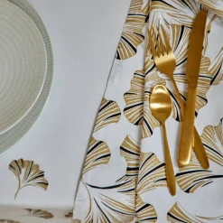 Feesttafel|Tafellaken En Tafelloper<Blancheporte Tafellaken in katoen, metallic gingkoprint wit / goudkleurig