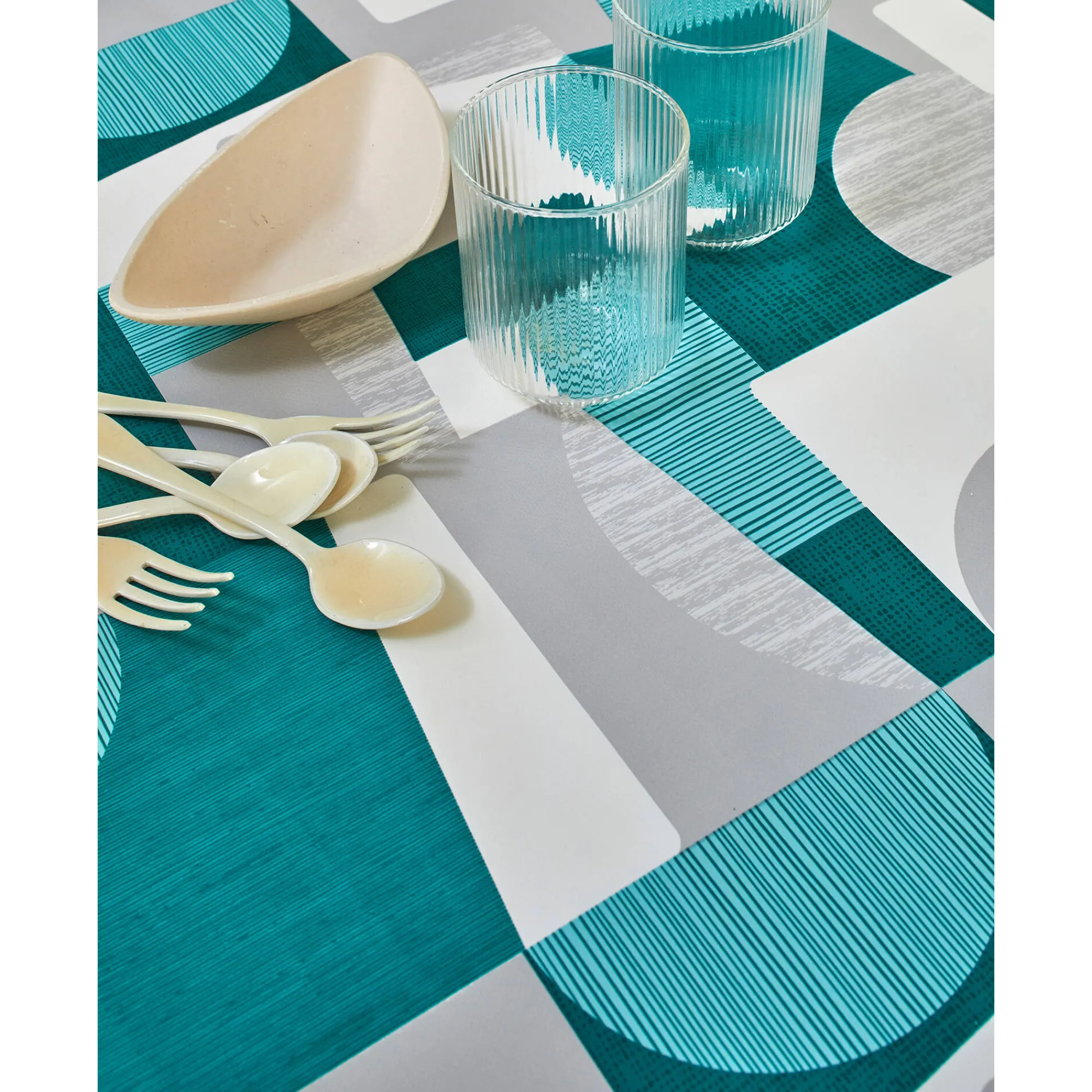 Tafelkleed<Blancheporte Tafellaken in toile cirée met duo patchwork print grijs / blauw