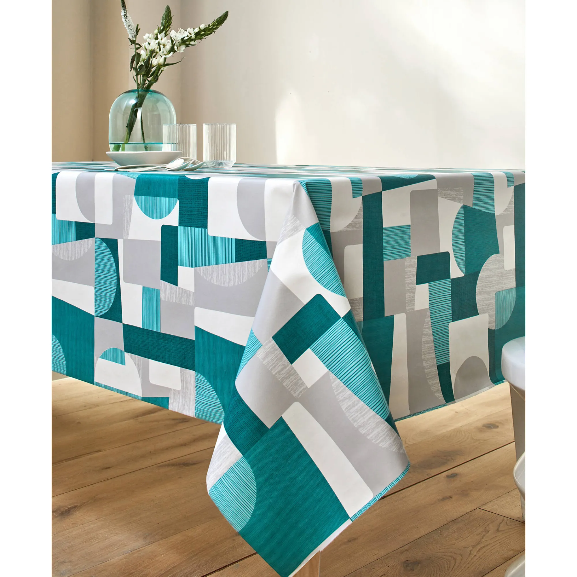 Tafelkleed<Blancheporte Tafellaken in toile cirée met duo patchwork print grijs / blauw