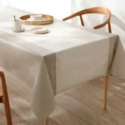 Tafelkleed<Blancheporte Tafellaken in toile cirée met faux-uni print ecru