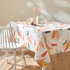 Tafelkleed<Blancheporte Tafellaken in toile cirée met pampasbloemenprint wit / roze