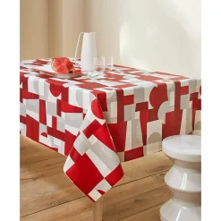 Tafelkleed<Blancheporte Tafellaken in toile cirée met duo patchwork print grijs / rood