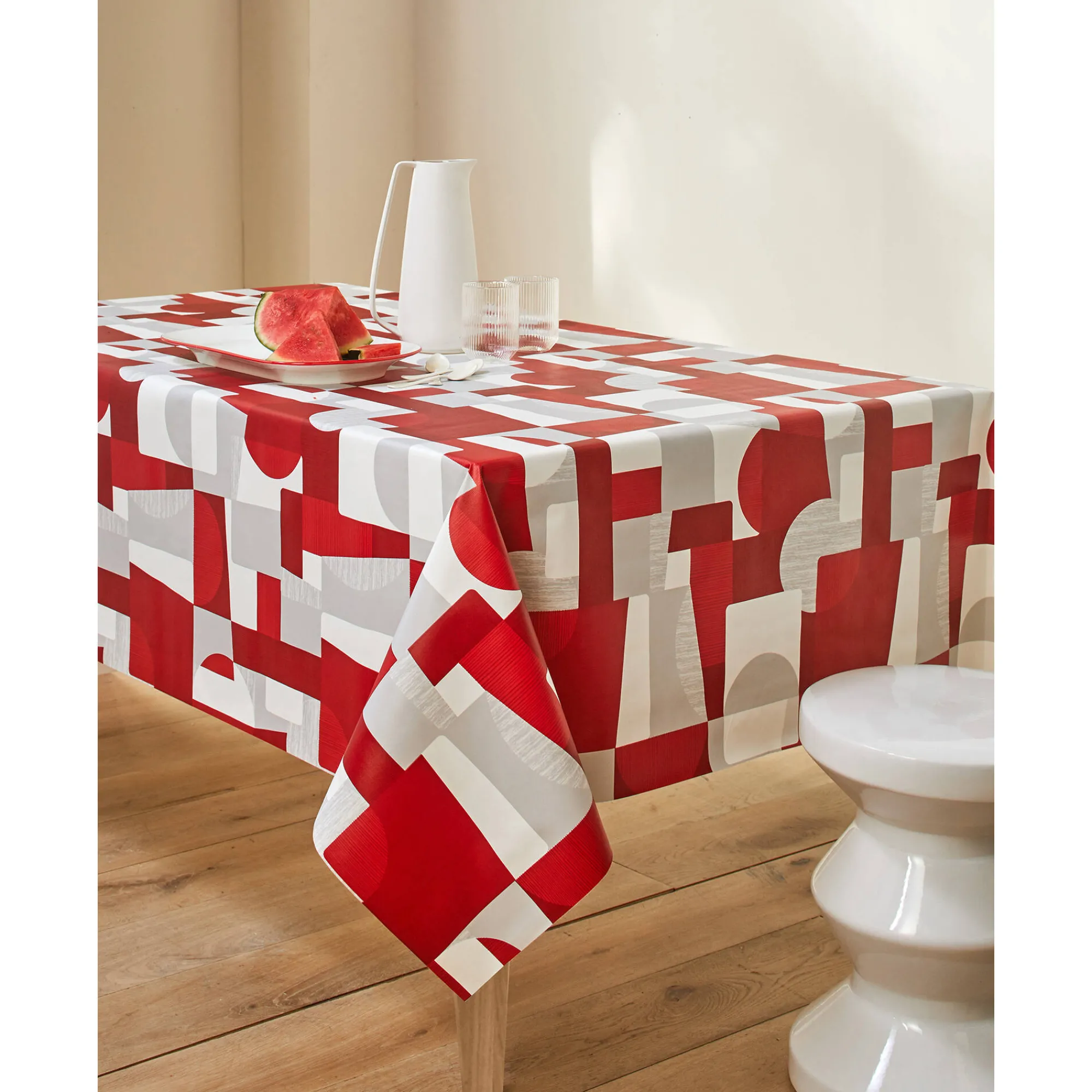 Tafelkleed<Blancheporte Tafellaken in toile cirée met duo patchwork print grijs / rood