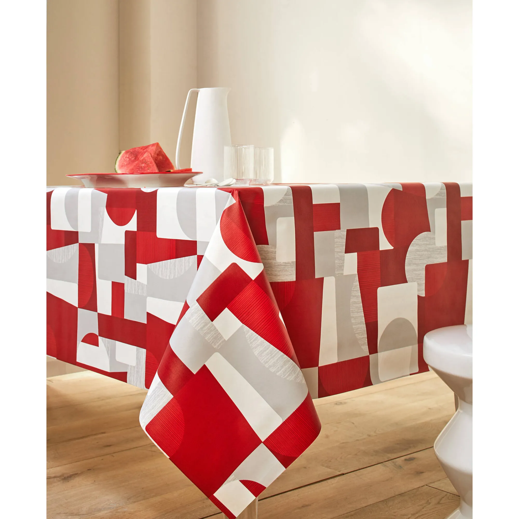 Tafelkleed<Blancheporte Tafellaken in toile cirée met duo patchwork print grijs / rood