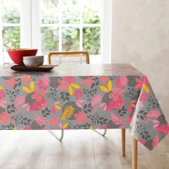 Tafelkleed<Blancheporte Tafellaken in toile cirée met bladerenprint grijs