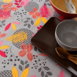 Tafelkleed<Blancheporte Tafellaken in toile cirée met bladerenprint grijs