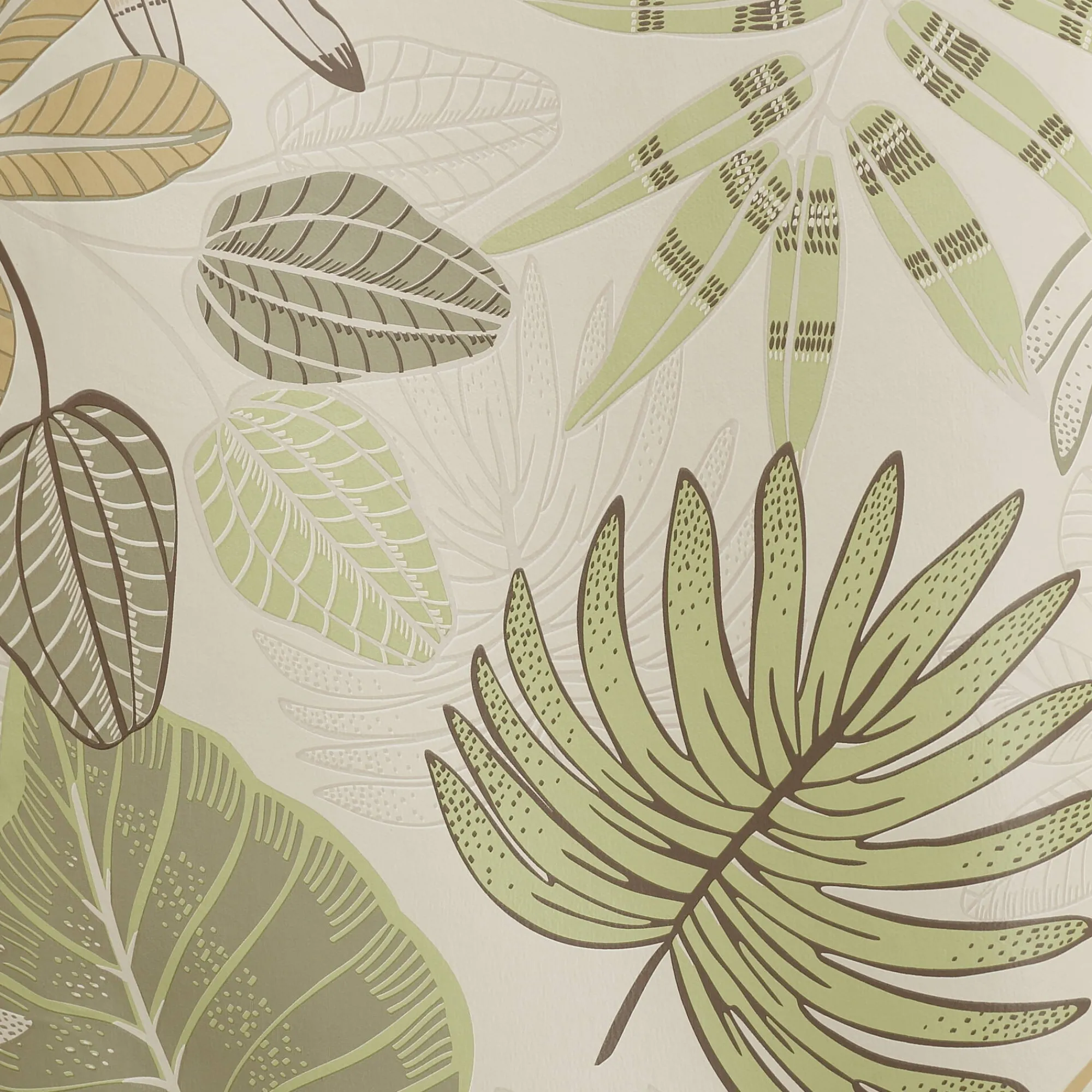Tafelkleed<Blancheporte Tafellaken in toile cirée, met bladerenprint groen / beige