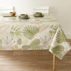 Tafelkleed<Blancheporte Tafellaken in toile cirée, met bladerenprint groen / beige