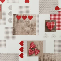 Tafelkleed<Blancheporte Tafellaken in toile cirée, hartjesmoteiven Berneix rood