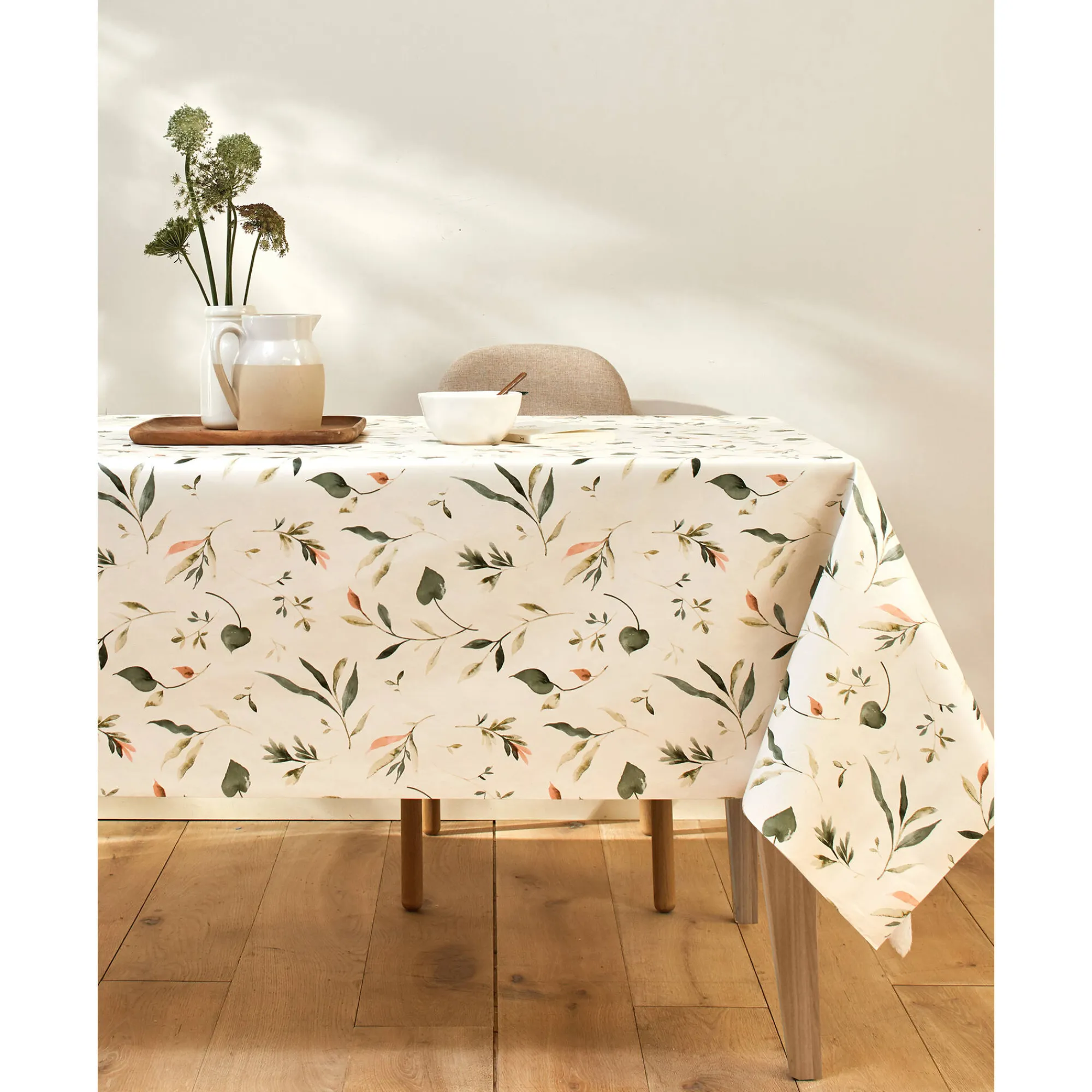 Tafelkleed<Blancheporte Tafellaken in toile cirée, met bloemenprint ecru / groen