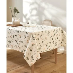 Tafelkleed<Blancheporte Tafellaken in toile cirée, met bloemenprint ecru / groen