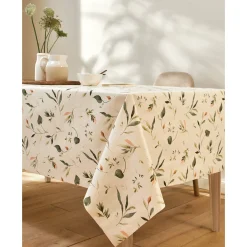 Tafelkleed<Blancheporte Tafellaken in toile cirée, met bloemenprint ecru / groen