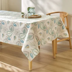 Tafelkleed<Blancheporte Tafellaken in toile cirée, bladerenprint grijs / blauw