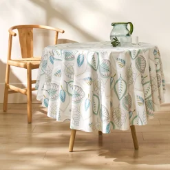 Tafelkleed<Blancheporte Tafellaken in toile cirée, bladerenprint grijs / blauw