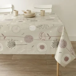 Tafelkleed<Blancheporte Tafellaken in toile cirée met paardenbloemmotief taupe