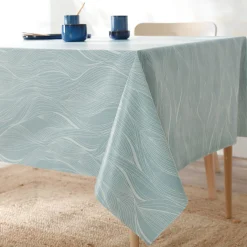 Tafelkleed<Blancheporte Tafellaken in toile cirée met golvenprint blauw