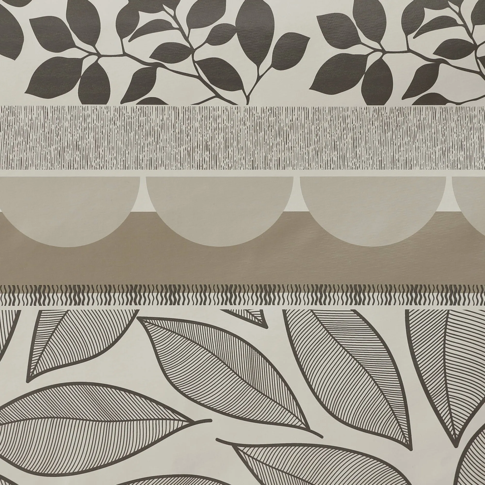 Tafelkleed<Blancheporte Tafellaken in toile cirée met bladeren- en tafellopereffect taupe / wit