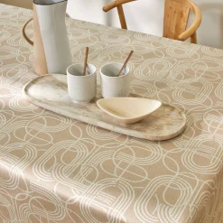 Tafelkleed<Blancheporte Tafellaken in toile cirée, grafische print ecru