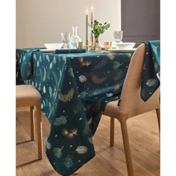 Feesttafel|Tafellaken En Tafelloper<Blancheporte Tafellaken met goudkleurige bladerenprint groen / goudkleurig